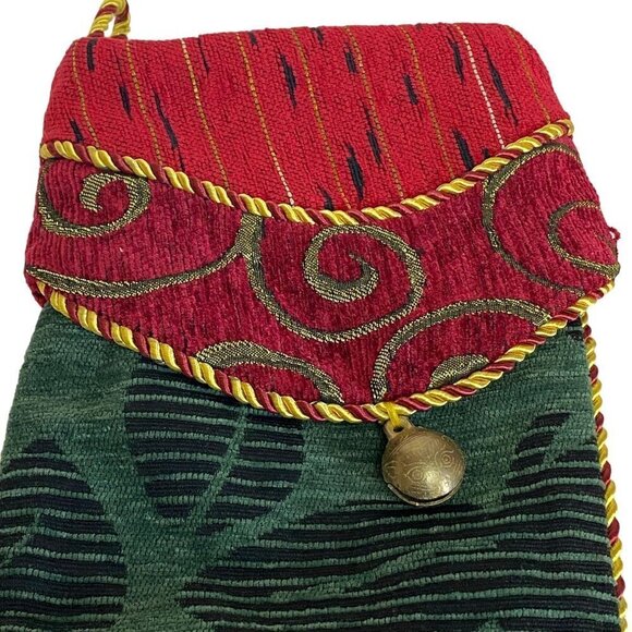 Christmas Tapestry Stocking with Bell Red Green Scroll by Season's Design - Picture 5 of 8